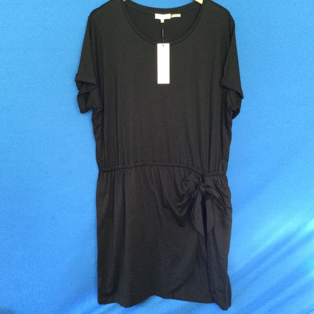 Calvin Klein NWT 1X Short Sleeve Black Cotton Modal Mini Dress Side Tie